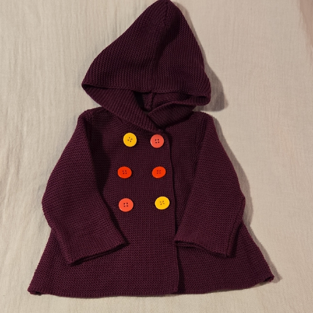 First‎ Impressions Maroon/Plum Hooded Sweater with Colorful Buttons